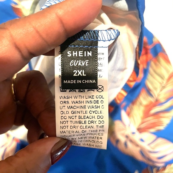 SHEIN Curve Blue Tropical Leaf Print Bohemian Flowy Jumpsuit Romper Size 2XL - Picture 12 of 14